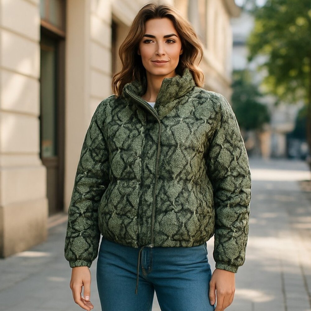 NWT Ashley By 26 Green Snake Print Puffer Jacket Medium